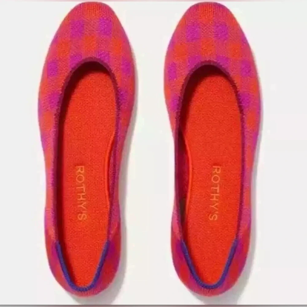 Rothy's Women's Flats Size 9 Pomegranate Gingham | Like New - Picture 2 of 8